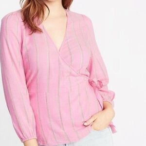Old Navy cotton pink striped wrap top size medium